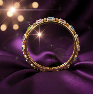 Brazalete Ovalado con Múltiples Piedras Preciosas y Circonitas, Plata de Ley 925, Chapado en Oro de 18K, Brazalete para Fiestas, Regalo para Ella - Product Image 2