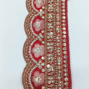 Premium Handcrafted Floral Embroidery Lace <b>Trim</b> with Pearl Decoration 100% Polyester Eco-Friendly Traditional Style - Product Image 1