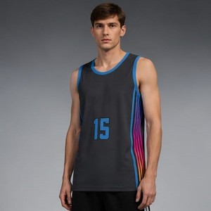 Camiseta de Baloncesto para Hombre, Sin Mangas, 15 Colores Degradados, Sublimada, Absorbente de Humedad, Poliéster, Ajuste Atlético, para Todas las Temporadas - Product Image 3