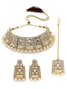 Pendientes de aleación chapados en oro con cristales de imitación y perlas de imitación, estilo vintage para mujer, conjunto de joyería para fiesta de boda - Product Image 5