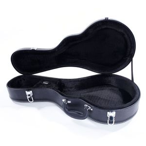 Custodia per mandolino in legno e pelle nera con motivo microgroove stile F - Product Image 1