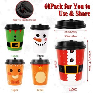 Confezione da 60 Bicchieri Monouso da 12oz per Natale, con Coperchi Neri Antigoccia, Extra Spessi e Isolanti per Bevande Calde e Fredde - Product Image 1