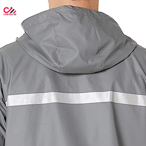CARE MASTER <b>Men's</b> Gray Hooded Windbreaker <b>Jacket</b> <b>Waterproof</b> Casual Zipper Closure Polyester Outerwear Autumn Wear - Product Image 3