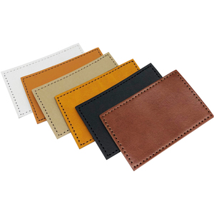 Custom Branding Leather Patches SF 1803 Simple Style Water Resistant Embossed Logo Durable PU <b>Material</b> Beige Stitched Design - Product Image 5