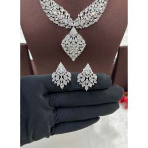 <b>Indian</b> Ethnic Bridal Gold Plated American Diamond Necklace & Earring Set - Product Image 3