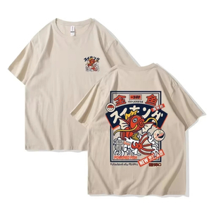 Camiseta de Alta Calidad con Estampado Personalizado, Corte Holgado, Diseño de Pescado de Dibujos Animados Japoneses en la Espalda, Algodón Transpirable, Ropa Casual Urbana - Product Image 4