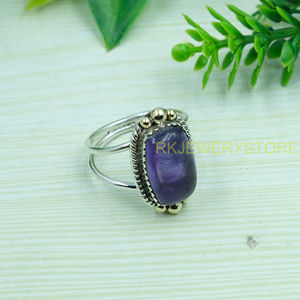 Bague en argent avec améthyste naturelle et accent en laiton, faite à la main, en argent sterling 925, pour femme, unisexe, cadeau de Noël - Product Image 2