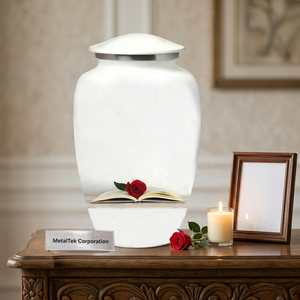 Premium 200 cu in Adult Cremation <b>Urns</b> <b>Large</b> White Aluminum Funeral Vase Secure Threaded Lid Metal Memorial for Human Ashes Jars - Product Image 2
