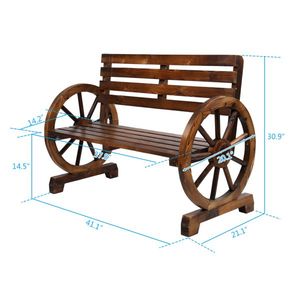 Panca Rustica in Legno Marrone a Forma di Ruota di Carro per 2 Persone con Seduta e Schienale a Doghe per Uso Esterno - Product Image 3
