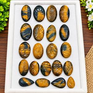 Piedras preciosas sueltas de ojo de tigre talladas naturalmente, formas ovaladas mixtas, cabujones de ojo de gato para la fabricación de joyas. - Product Image 1