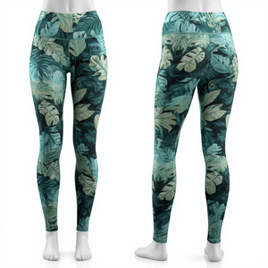 Leggings de Yoga de Cintura Alta para Mujer, Elásticos, de Spandex/Nailon, con Estampado de Hojas Tropicales, Colores Personalizables AND1, con Logotipo - Product Image 4