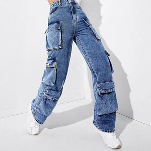 <b>Women</b>’s Y2K Baggy Cargo <b>Jeans</b> Washed Blue Wide Leg Barrel Leg Skater Streetwear Hip Hop Denim Pants Multi Pocket Tech wear - Product Image 4