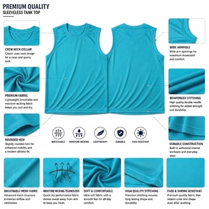Camiseta sin mangas para hombre, color turquesa, cuello redondo, de secado rápido, algodón y spandex, estilo urbano, color sólido, tejida, para entrenamiento. - Product Image 6