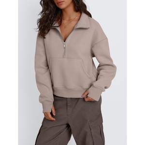 Trendy Queen Womens Pull court surdimensionné Sweatshirts Quarter Zip Pull à capuche en soie pour l'automne hiver - Product Image 5