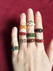 Anillos de Macramé Hechos a Mano con Cuentas, Anillos Ajustables de Estilo Bohemio Étnico, Joyería de Hilo Colorida para Mujer, Venta al Por Mayor - Product Image 2