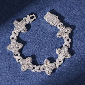 925 Silver Marquise Flower Fancy Gift Color Cross Cuban Link Chain Diamond Party Unisex <b>Bracelet</b> - Product Image 6