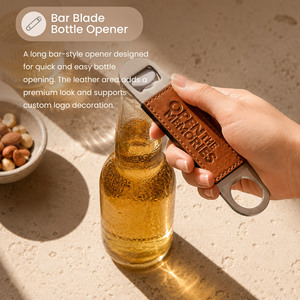 Ouvre-bouteilles double extrémité en acier inoxydable avec poignée en cuir PU, outils de bar pour hôtels et restaurants - Product Image 2