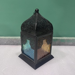 Farol de Metal Estilo Marroquí con Vidrio de Colores, Decoración de Mesa Vintage para Pascua, Ramadán, Navidad, Uso Doméstico - Product Image 6