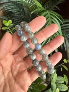 Bracelet en perles de labradorite, forme sphérique polie, bijoux en pierre écologiques pour femmes et hommes - Product Image 2