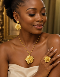 Ensemble collier et boucles d'oreilles élégants à motif floral africain, bijoux de luxe plaqués or, bijoux de mode - Product Image 3
