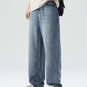 Jeans de Hombre de Pierna Recta, Corte Regular, Color Azul Claro Lavado, Diseño a Cuadros, 100% Algodón, Secado Rápido, Transpirables, Última Tendencia - Product Image 1