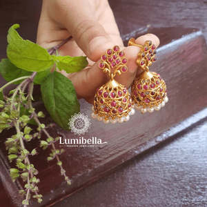 Vintage Ruby Floral Drop Earrings with Pearl Zircon & Diamond-Perfect Gift for Wedding Party & Engagement - Product Image 1
