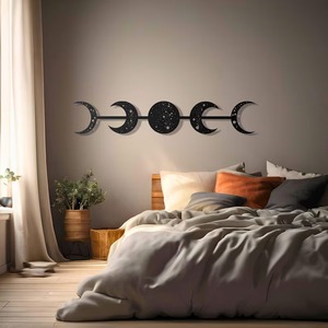 Metal Moon Phases <b>Wall</b> <b>Art</b> Black <b>Geometric</b> Horizontal Modern Handmade Hanging Decor Minimalist Home Decoration Mini 10-17 Inch - Product Image 2