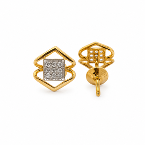 18K Yellow Gold Diamond Geometric Stud <b>Earrings</b> for Women High Polish Daily Wear Party Wedding Jewelry Gift - Product Image 3