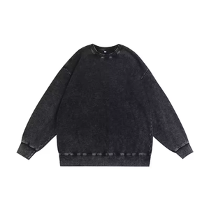 Sudadera de punto de algodón lavado oversize para hombre, cuello redondo, color liso, manga larga, estilo casual, para otoño - Product Image 1