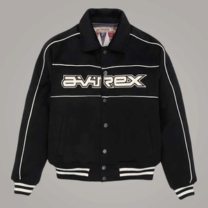 เสื้อแจ็คเก็ตหนัง Avirex รุ่น Letterman สีดำสำหรับผู้ชาย ทำจากผ้าขนสัตว์ - Product Image 1