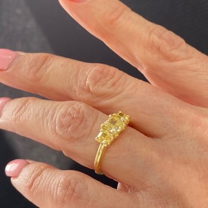 Fancy Light Yellow <b>Cushion</b> Cut Lab Created Diamond 3 Stone VVS+ Minimalist <b>Ring</b> in 14K Yellow Gold IGI Certified Sale - Product Image 5