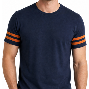 เสื้อยืดผู้ชายแขนสั้นลายทางสีกรมท่าส้มสีกรมท่าเสื้อยืดลำลอง - Product Image 2