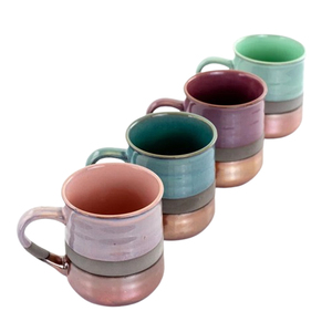 Juego de 4 tazas redondas de cobre con impresión personalizada, precio económico, acabado en color esmaltado, vajilla segura para beber. - Product Image 1