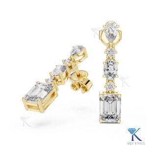 Boucles d'oreilles pendantes en diamant CVD de forme mixte cultivé en laboratoire, poire, ovale, taille émeraude, en or massif 14K 18K, bijoux de luxe raffinés pour femme, idéales pour les mariages - Product Image 2