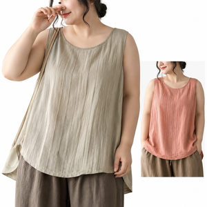 Fasmic International – Débardeur tricoté en Spandex/Polyester pour femme grande taille, col rond, sans manches, décontracté, couleur unie, idéal pour l'été - Product Image 1