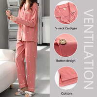 Pyjama d'été en coton de haute qualité pour femme, ensemble haut boutonné à col en V et pantalon taille haute, taille élastique, respirant et séchage rapide