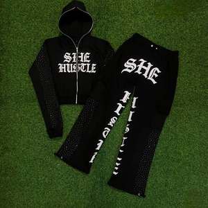 Plus Size <b>Women's</b> Tracksuits Sets Custom Winter High Street Stacked Acid Wash Dtf Printed 380gsm Fleece 100% Cotton <b>Sweatsuits</b> - Product Image 3