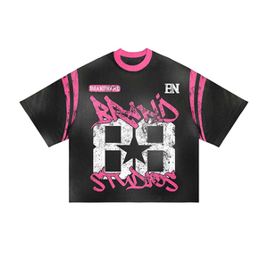 Ensemble T-shirt et short grande taille 100 % coton personnalisé noir rose bleu à manches courtes avec cordon de serrage style streetwear été deux pièces vente en gros - Product Image 6