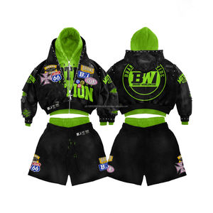 Conjunto de ropa de alta calidad para hombre, de dos piezas, con top corto de media cremallera, conjunto de sudadera corta y pantalones cortos personalizados. - Product Image 4