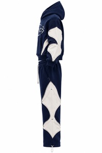 Ensemble sweat à capuche personnalisé avec logo, bleu marine et blanc, crop top oversize et pantalon large, unisexe, décontracté, pour l'automne - Product Image 4