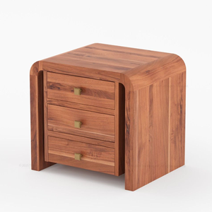Mesita de noche id-Century moderna de teca maciza con 3 cajones y marco curvo - Product Image 1
