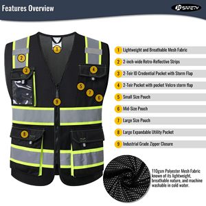 Safety Vests with Pockets for Men Women High Visibility Reflective Vest Mesh Fabric <b>Construction</b> Safety Apparel Neon <b>Work</b> Vest - Product Image 2