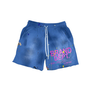 Shorts femme en coton molletonné 300 GSM, délavage acide, bleu clair, tissu doux, taille élastique, impression sérigraphique, logo personnalisé. - Product Image 2