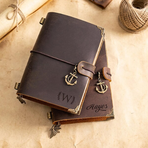 Diario de Cuero Trifold Personalizado Hecho a Mano Al-Amir, Grabado a Medida, Tapa Blanda Vintage, Cierre Elástico, Recargable, con Hojas Decoradas - Product Image 6