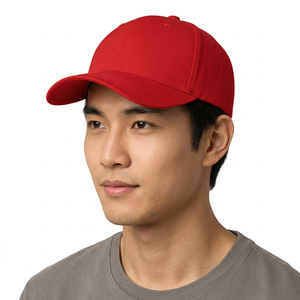 Casquette de baseball rouge à 6 panneaux unisexe en coton ajustée, couleur unie, taille adulte 58-60CM - Product Image 4