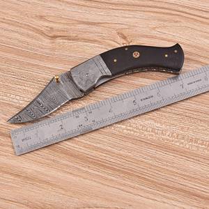 Cuchillo EDC de caza UA Supplies de grado industrial, hecho a mano, de acero de Damasco, con mango de Micarta negra, deslizable, con cierre de clip y punta de cuchillo. - Product Image 6
