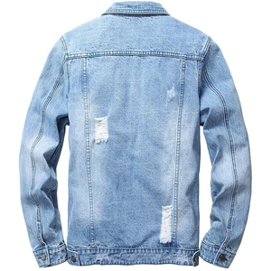 Custom Coated Denim Gentleman <b>Light</b> Wash Ripped High Quality Men's Classic Spring <b>Jacket</b> with Custom Design with cheap quality - Product Image 5