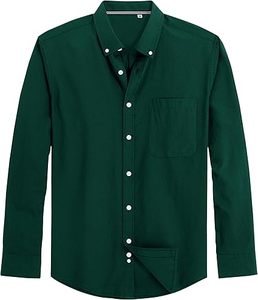 Chemise Oxford en coton pour homme, 100 % coton, manches longues, chemise de travail décontractée à boutons avec poche - Product Image 3
