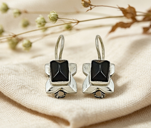Pendientes de Plata con Ónix para Mujer Art Palace, Diseño Geométrico Vintage con Engaste de Bisel, Joyería de Aleación - Product Image 1
