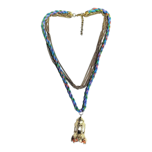 Collar de Estilo Bohemio Hecho a Mano con Borlas, Cuentas de Tela Coloridas, Imitación de Perlas en Forma de Bola, Chapado en Oro, Ecológico - Product Image 4
